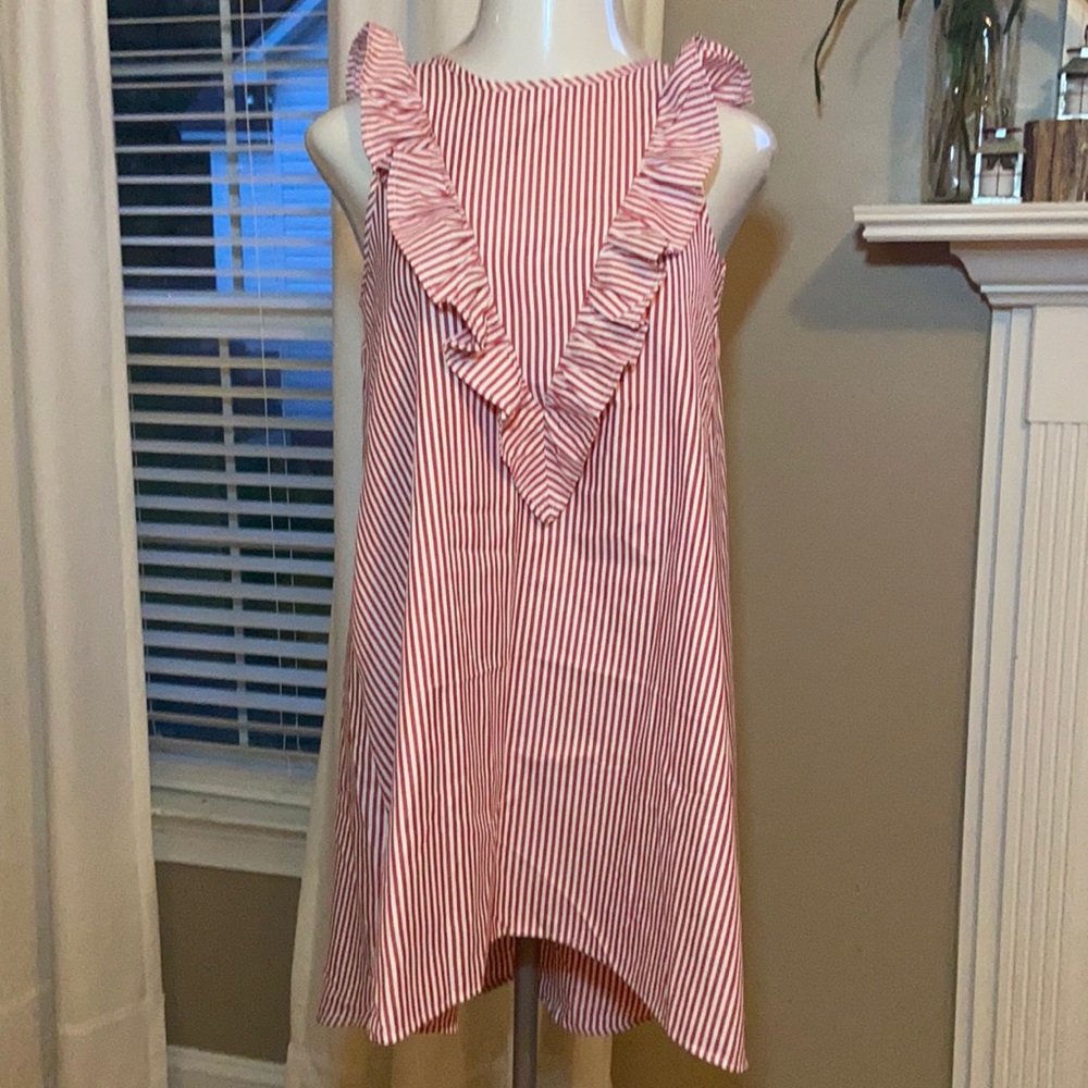 SHEIN Ruffle Vertical Striped High Low Sleeveless Summer Dress Red/White Medium